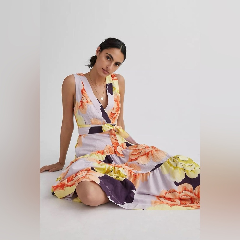 NWT Anthropologie Maeve Floral Maxi Dress Size 2 Purple Orange Yellow Tiered